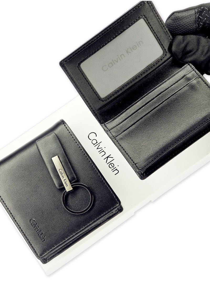 CK Black Leather Wallet-Keychain-Card Holder Set For Men #4