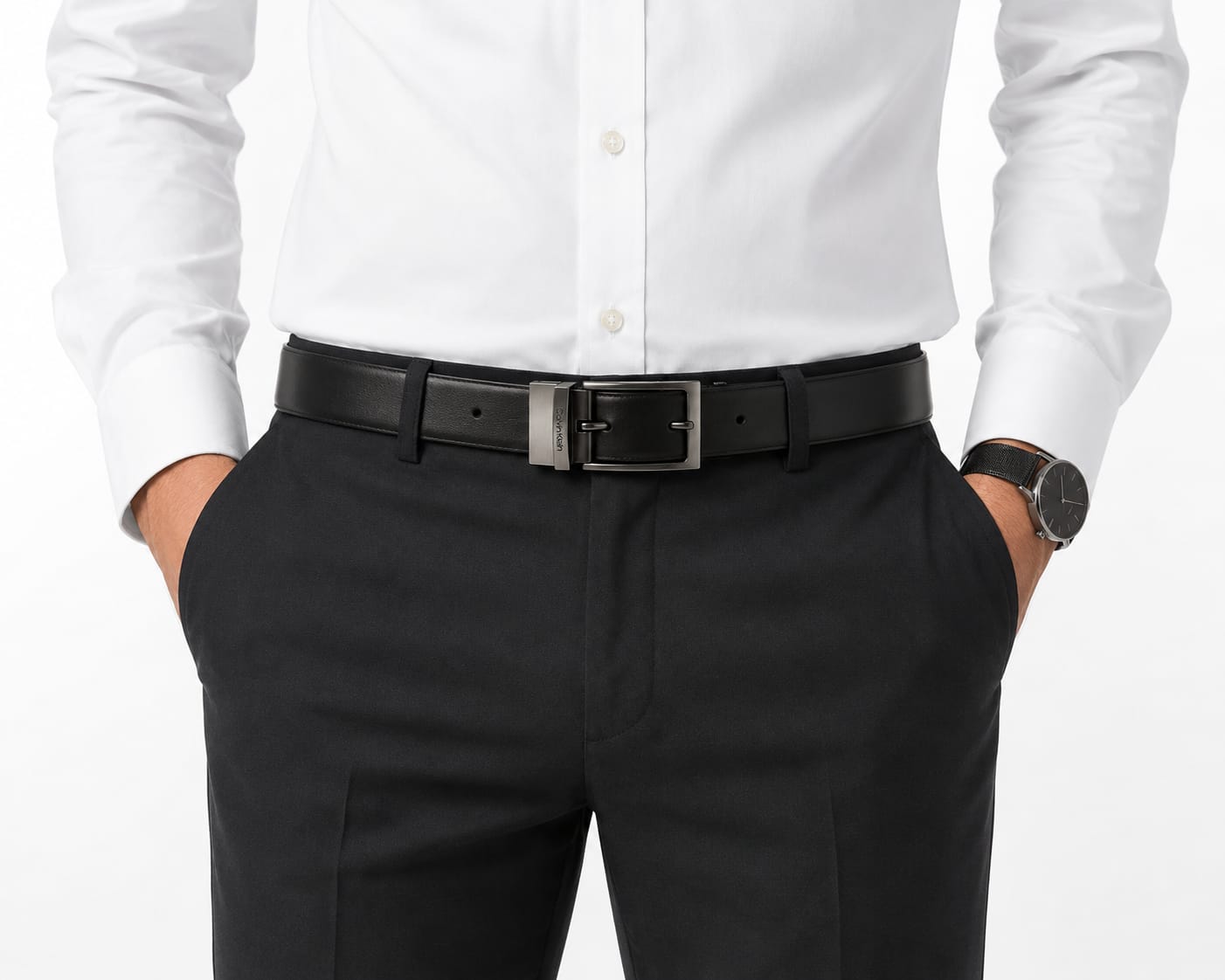 Calvin Klein Men's Reversible Leather Belt – Black & Dark Brown with Silver-Tone Buckle#27