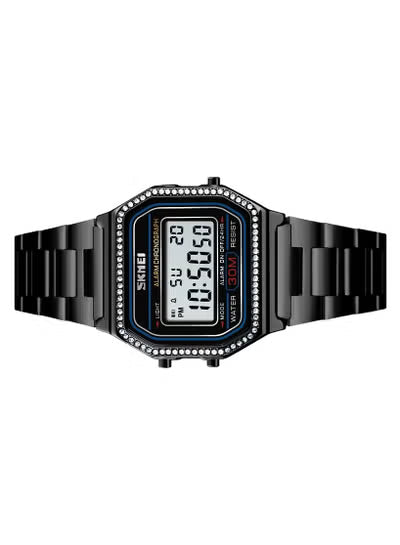 SKMEI 1474 Black Digital Watch for Men – Slim Retro Design with Stylish Crystal Accents