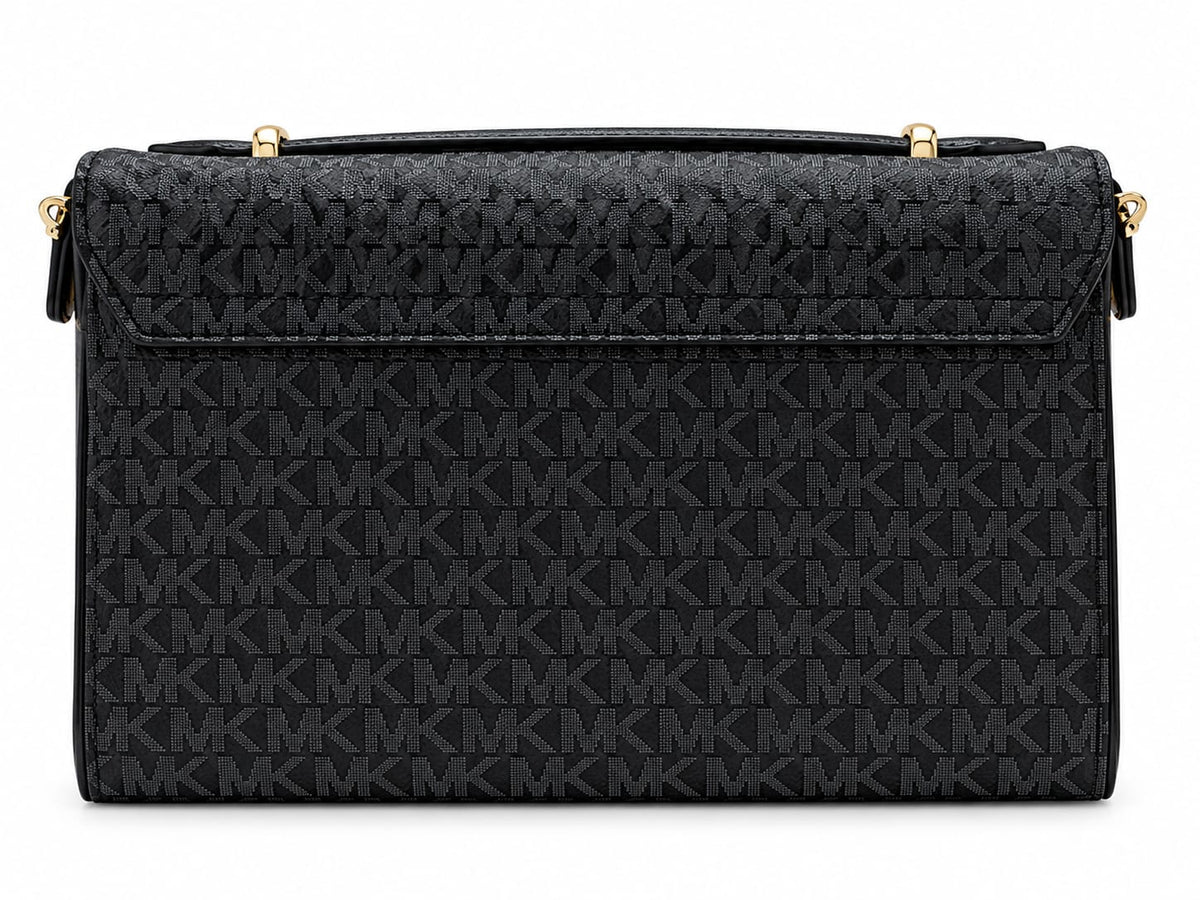 Women’s Black Monogram Crossbody Shoulder Bag with Gold-Tone Hardware#0074