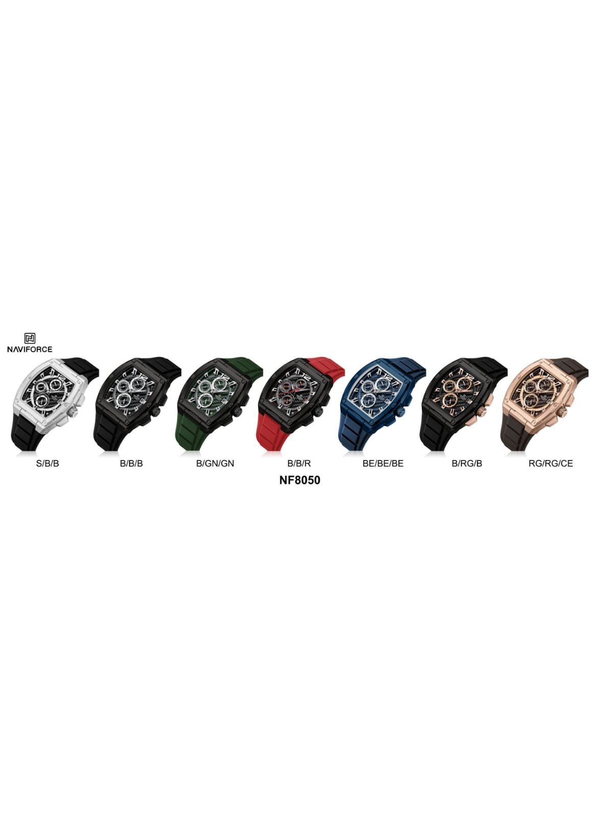 NAVIFORCE NF8050 Men's Analog Quartz Watch with Black Silicone Strap, 30M Water Resistant