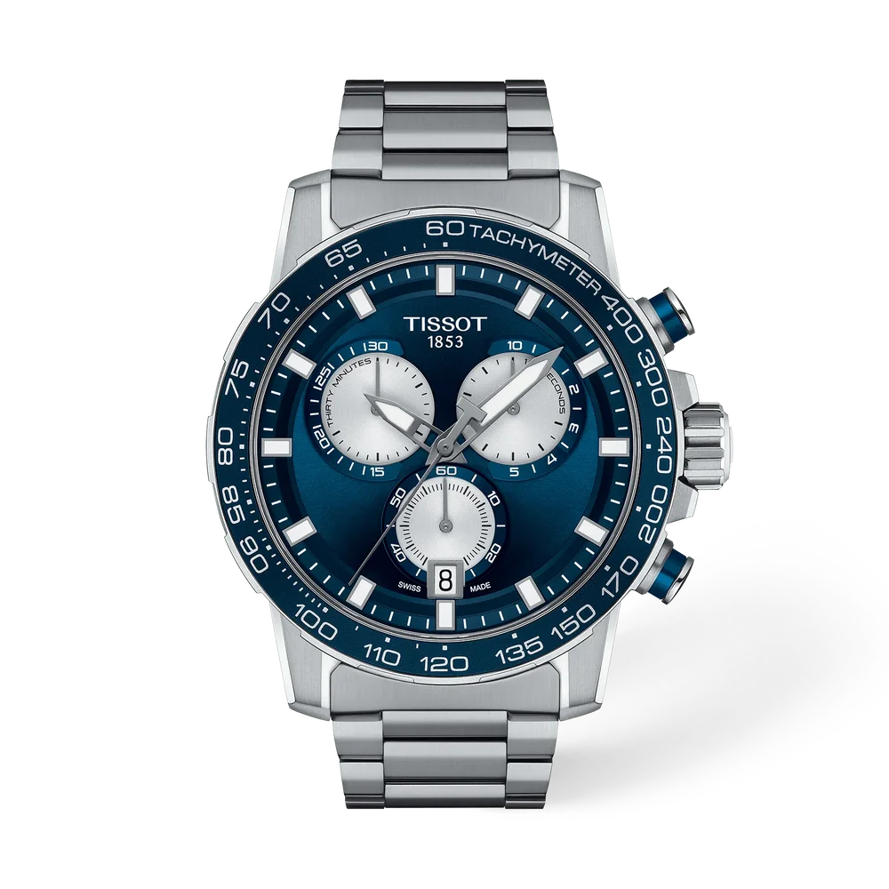 Tissot Supersport Chrono Men's Swiss Quartz Chronograph Watch T125.617.11.041.00 – 45.5 mm, Blue Dial & Stainless Steel Bracelet