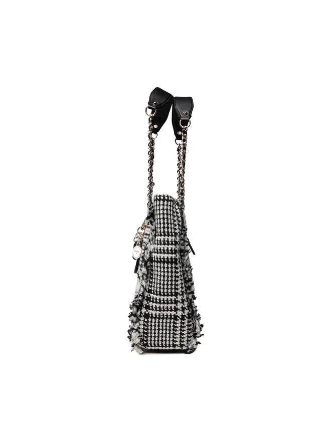 Guess Tweed Plaid Tote Bag – Black & White #145
