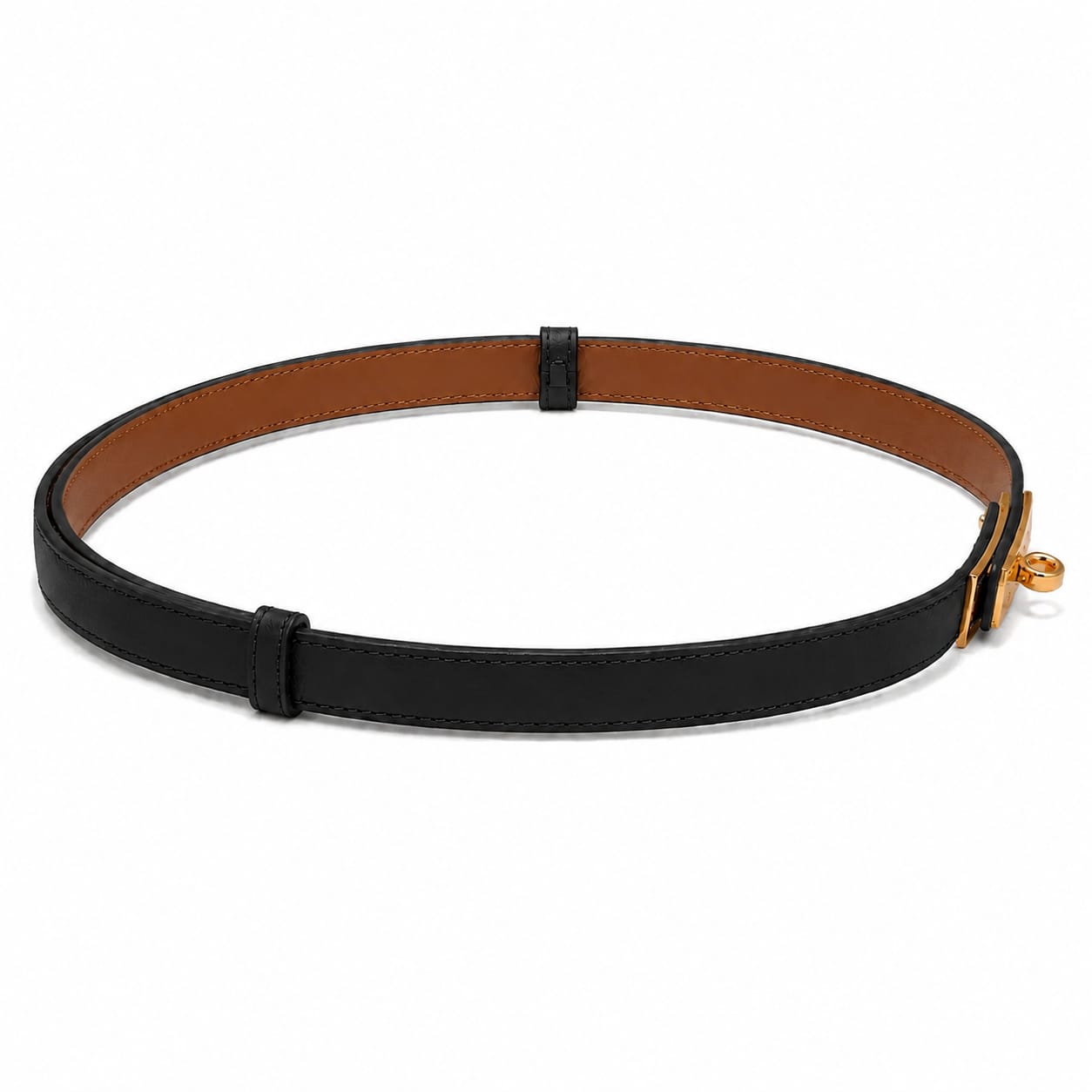 Hermès Paris Women's Luxury Leather Belt with Gold Buckle – Black#02