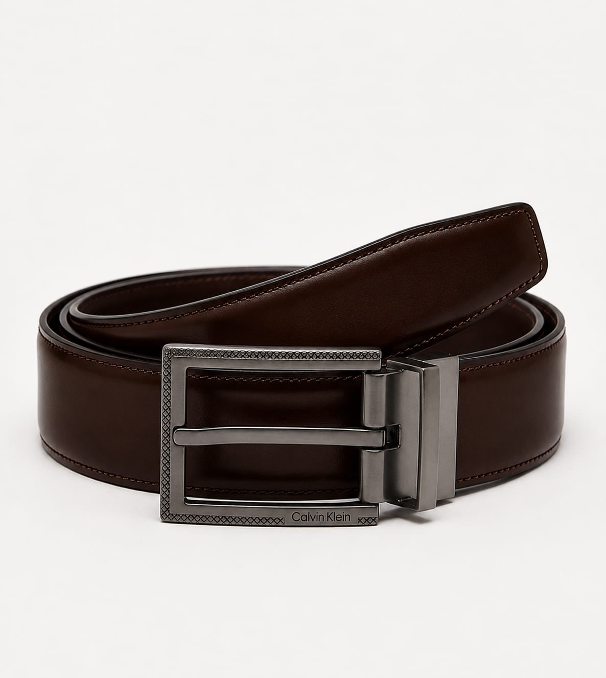 Calvin Klein Men's Reversible Belt – Black & Dark Brown Leather with Premium Metal Buckle#020