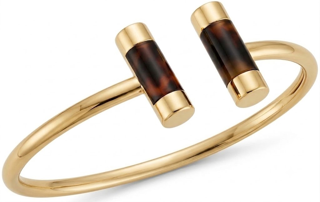 Open Cuff Bracelet for Women – Gold-Tone Elegant Bracelet with Tortoiseshell Accent#013