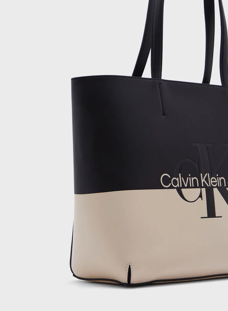 Calvin Klein Jeans Women's Two-Tone Handle Tote Bag Black/Beige K60K60977801R#0029