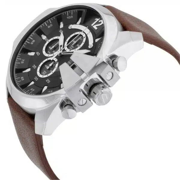 Diesel DZ4290 Mega Chief Men’s Watch – Brown Leather Strap, Grey Dial, 51mm Quartz Chronograph Style