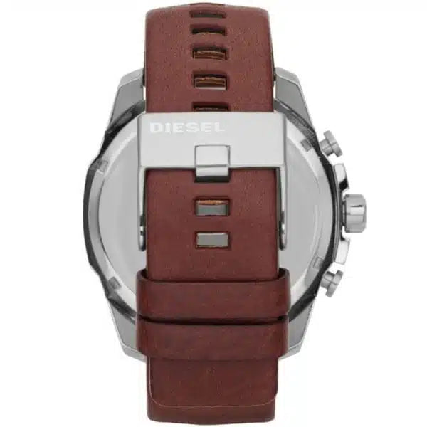 Diesel DZ4290 Mega Chief Men’s Watch – Brown Leather Strap, Grey Dial, 51mm Quartz Chronograph Style