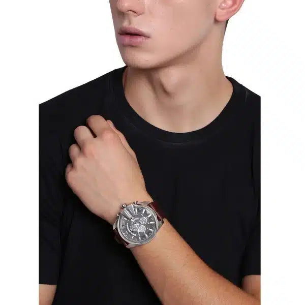Diesel DZ4290 Mega Chief Men’s Watch – Brown Leather Strap, Grey Dial, 51mm Quartz Chronograph Style