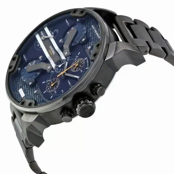 Diesel Mr. Daddy 2.0 DZ7331 Men’s Quartz Watch – Blue Dial, Grey Stainless Steel, 57mm Oversized Case
