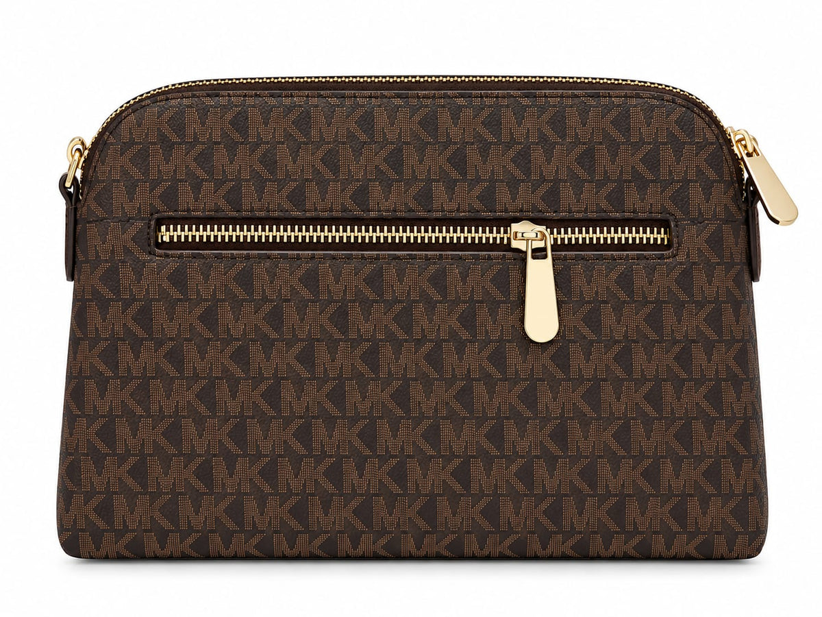 Women’s Brown Signature Monogram Crossbody Bag – Two-Compartment Design with Gold-Tone Hardware#0043