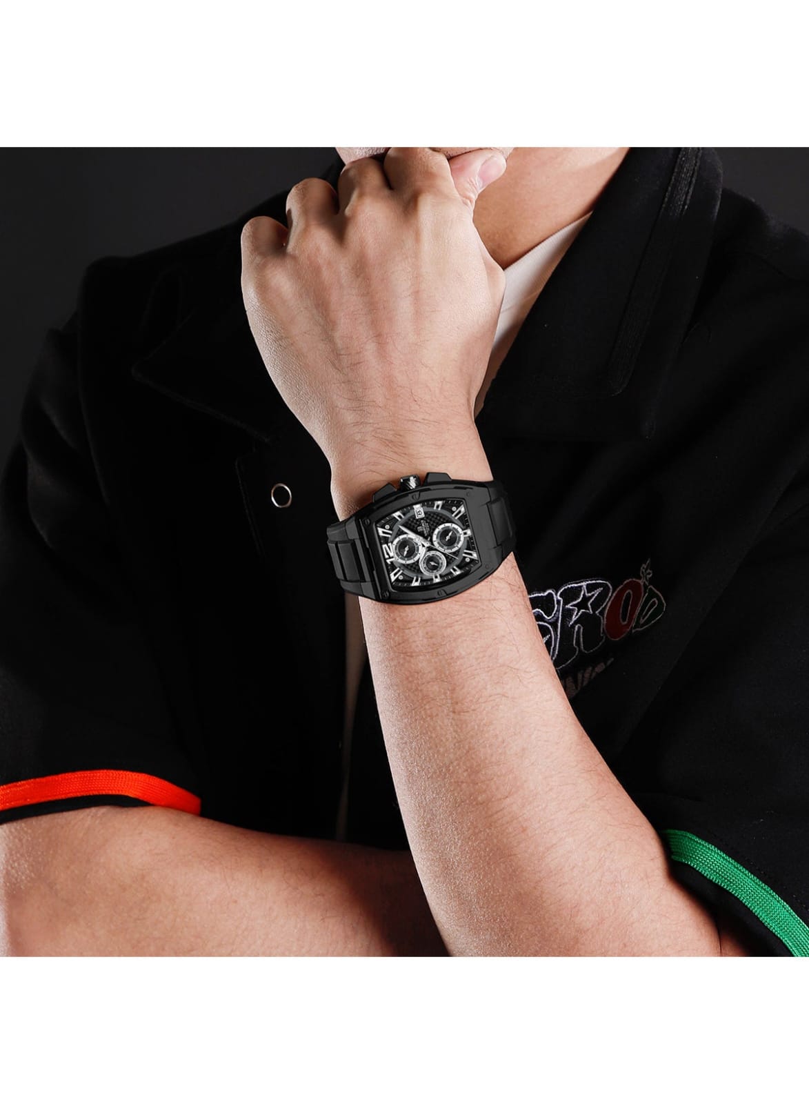 NAVIFORCE NF8050 Men's Analog Quartz Watch with Black Silicone Strap, 30M Water Resistant