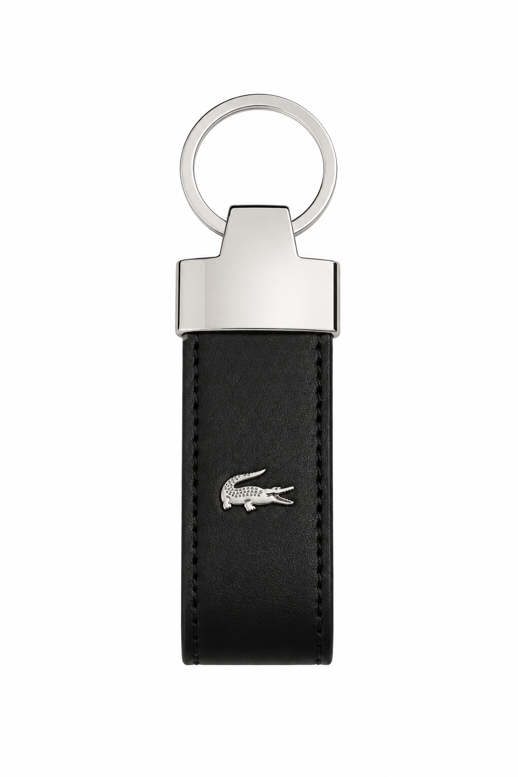 LACOSTE Men's Premium Smooth Leather Gift Set – Black Wallet, Card Holder & Keychain with Silver Crocodile Logo#02