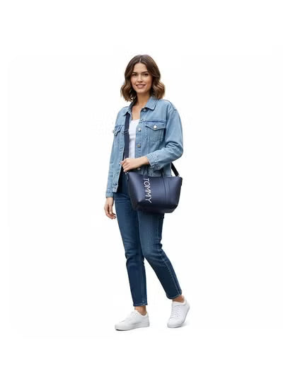 Tommy Hilfiger Women’s Navy Leather Shoulder Handbag – Elegant Everyday Compact Bag#0064