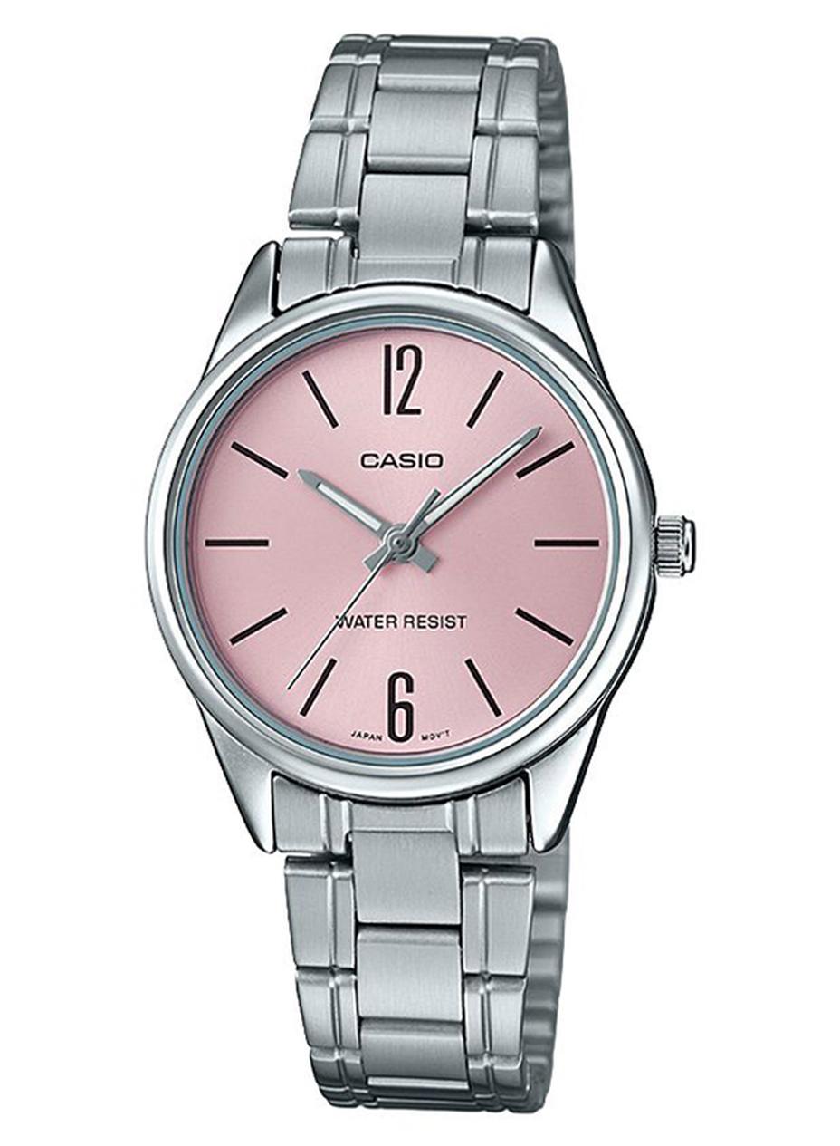 Casio Women’s Analog Watch LTP-V005D-4BUDF – Silver Stainless Steel Band with Light Pink Dial – 28.2 mm