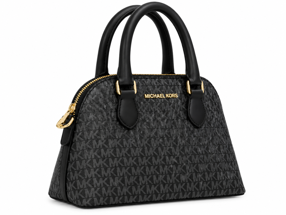 Michael Kors Women's Signature Monogram Dome Satchel Handbag, Black#0045