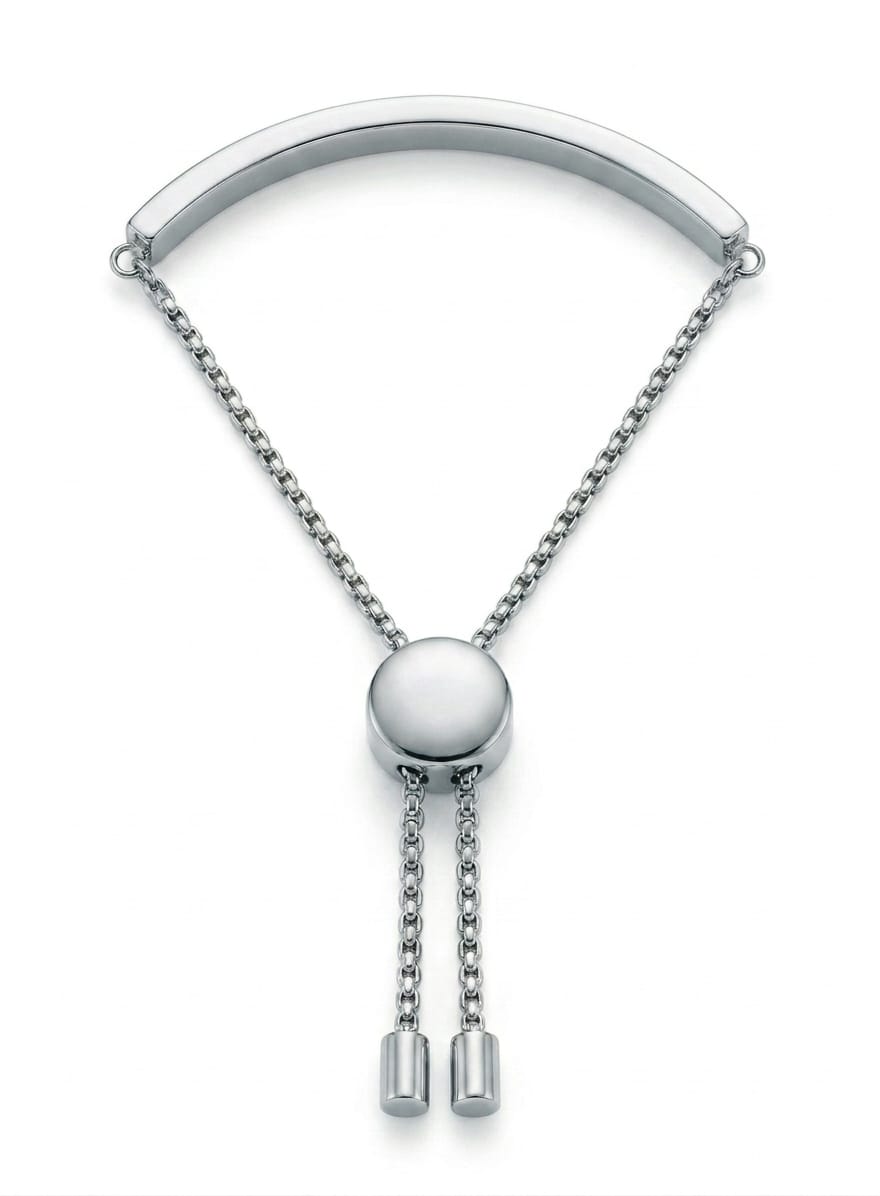 Elegant Silver-Tone Adjustable Bracelet with Shimmering Circular Details – Contemporary Luxury Design for Women#030