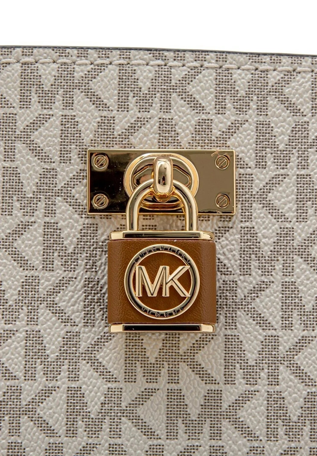 Michael Kors Women's Monogram Signature Medium Tote Shoulder Bag with Lock Charm - Beige #0034