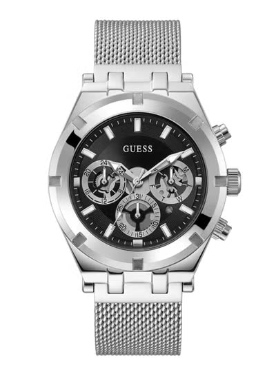 Guess GW0582G1 Men's Watch – Black Dial, Silver Mesh Stainless Steel Strap, 44mm Quartz Analog