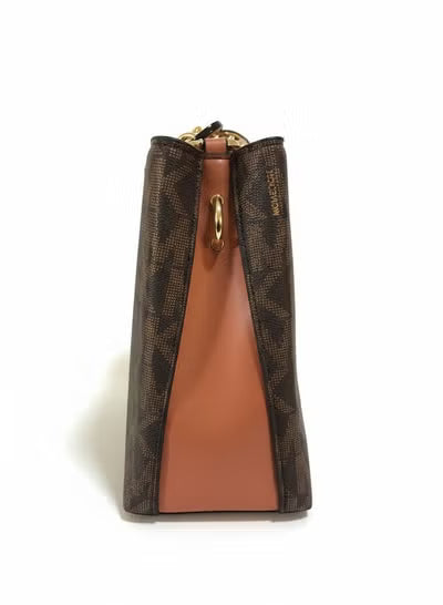 Michael Kors Women's Monogram Tote Bag with Chain Handles and Detachable Shoulder Strap - Brown/Camel #0059