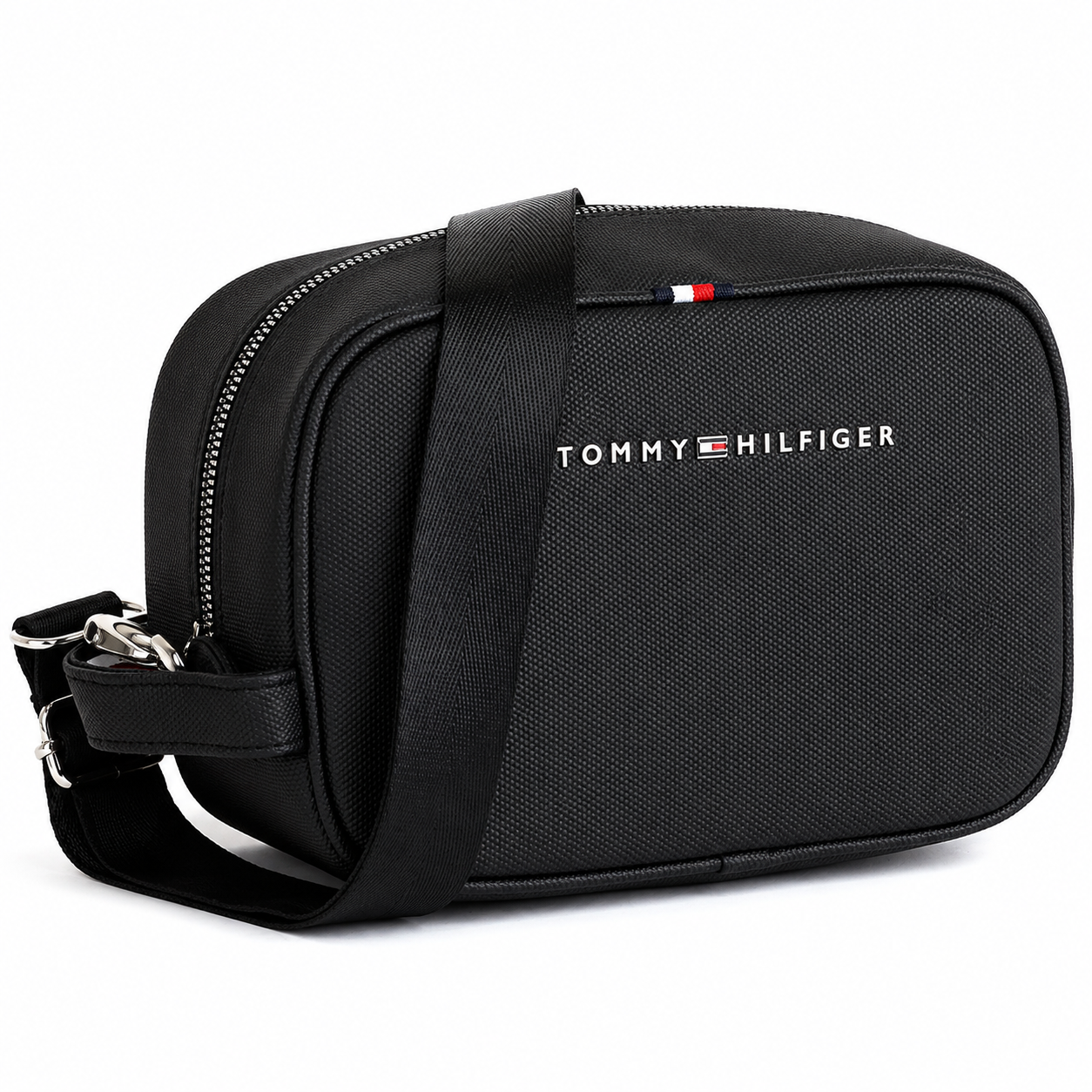 Tommy Hilfiger Black Wash Leather Hand Bag for Men with Adjustable Strap – Stylish Everyday Crossbody Bag#51