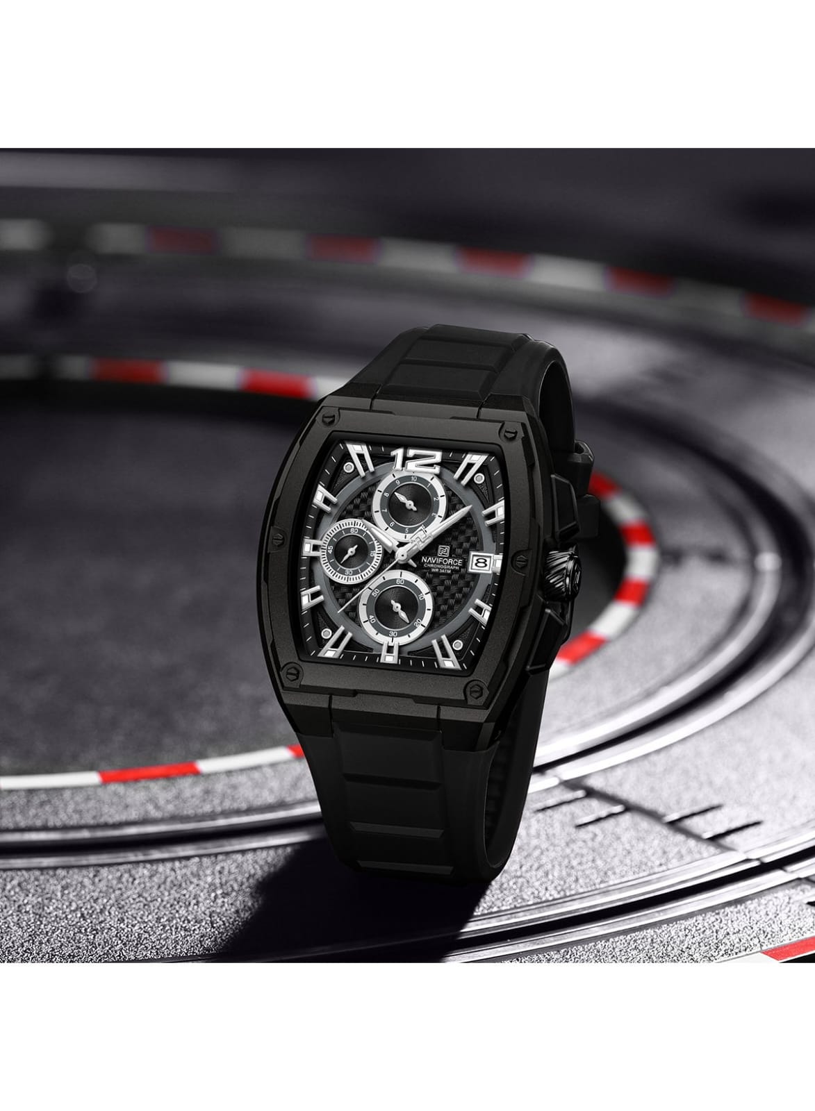 NAVIFORCE NF8050 Men's Analog Quartz Watch with Black Silicone Strap, 30M Water Resistant