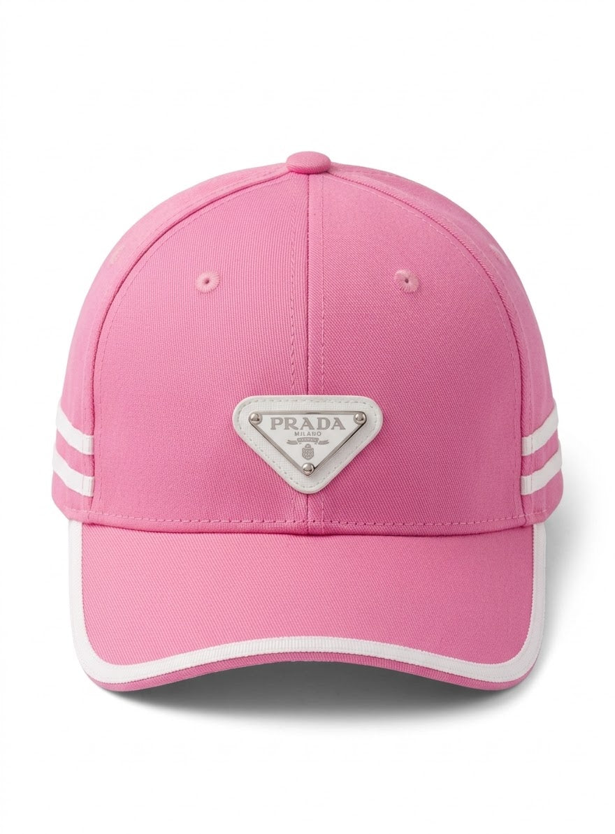 Prada Pink Baseball Cap with White Stripes and Triangle Logo#17