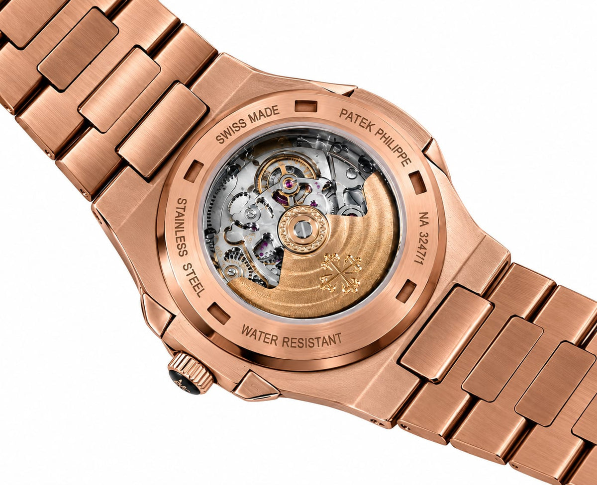 Patek Philippe Nautilus Skeleton Automatic Men's Watch – Rose Gold-Tone Finish, Brown Skeleton Dial and Integrated Bracelet
