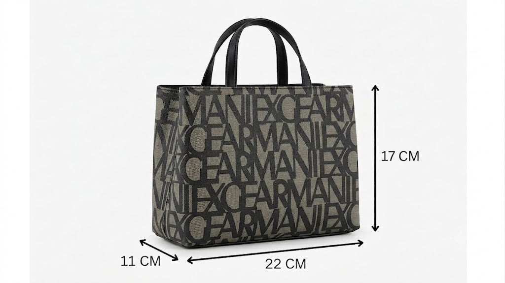 A|X Armani Exchange Medium Tote Bag – Beige & Black Logo Monogram, Urban Luxe Style #8