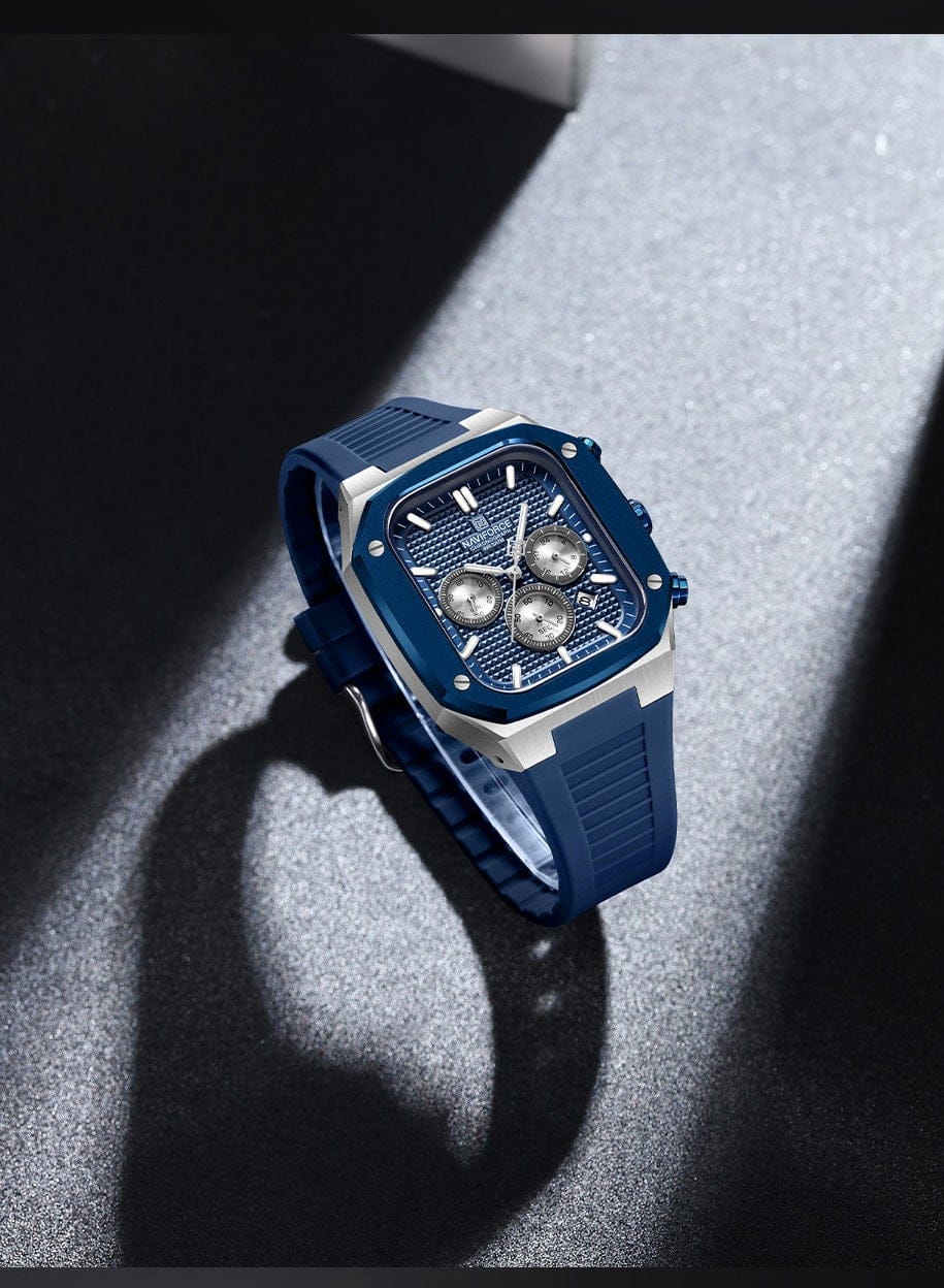 NAVIFORCE NF8037 Men's Chronograph Watch with Blue Silicone Strap, 30M Water Resistant