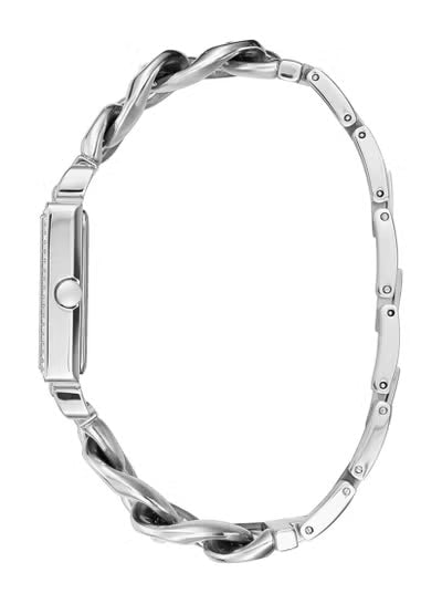 Guess W1030L1 Silver-Tone Crystal-Accented Women’s Watch – White Square Dial, Stainless Steel Bracelet, 28mm Quartz