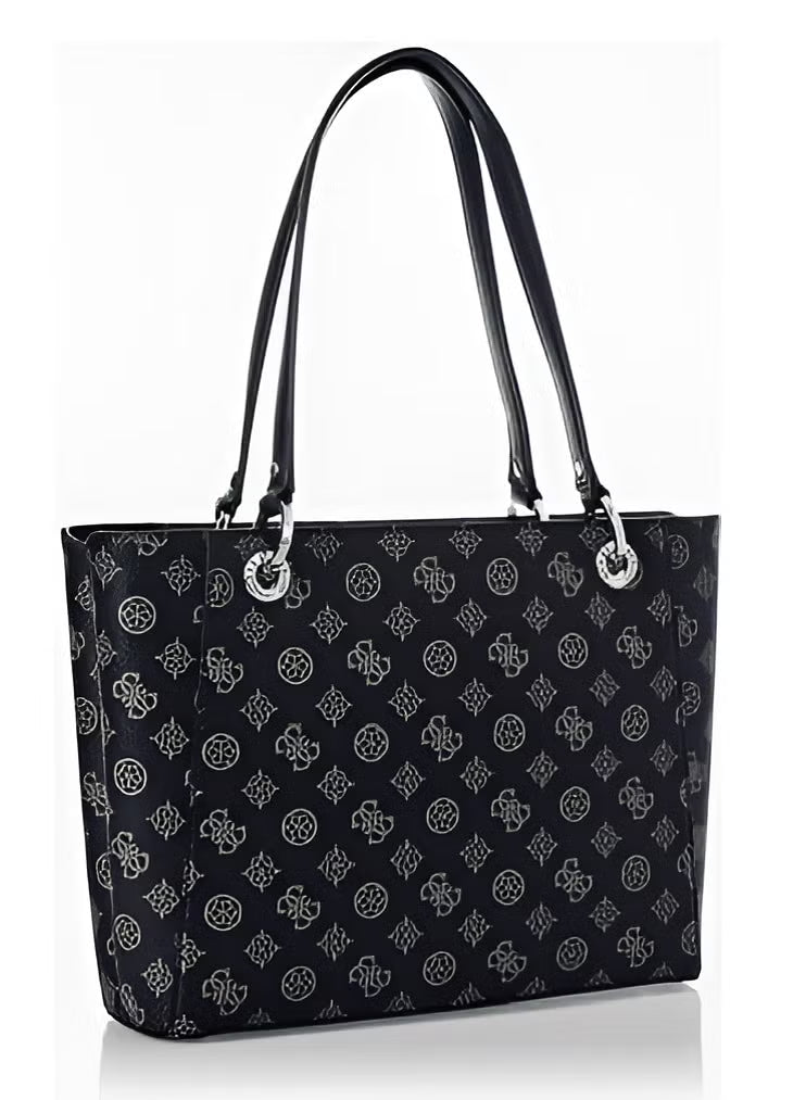 GUESS Women's Monogram Print Tote Shoulder Bag - Black & White #0190