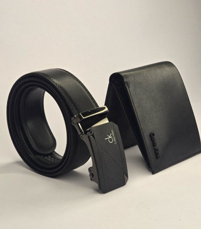 CK Black Leather Wallet-Belt Set For Men 9#