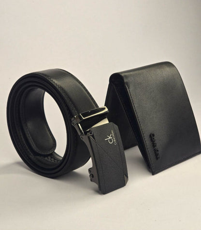 CK Black Leather Wallet-Belt Set For Men 9#