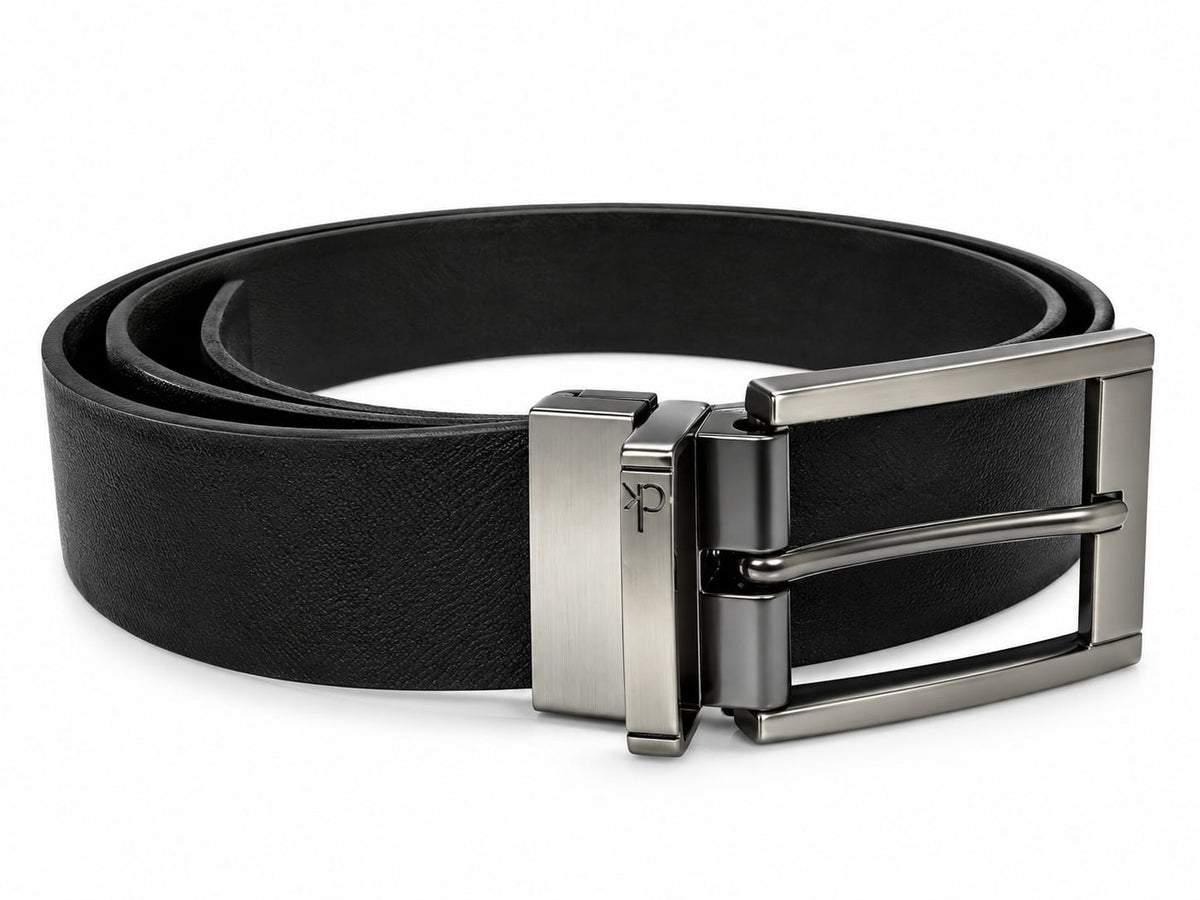 Calvin Klein Men's Reversible Leather Belt - Black/Dark Brown with Gunmetal Buckle#03