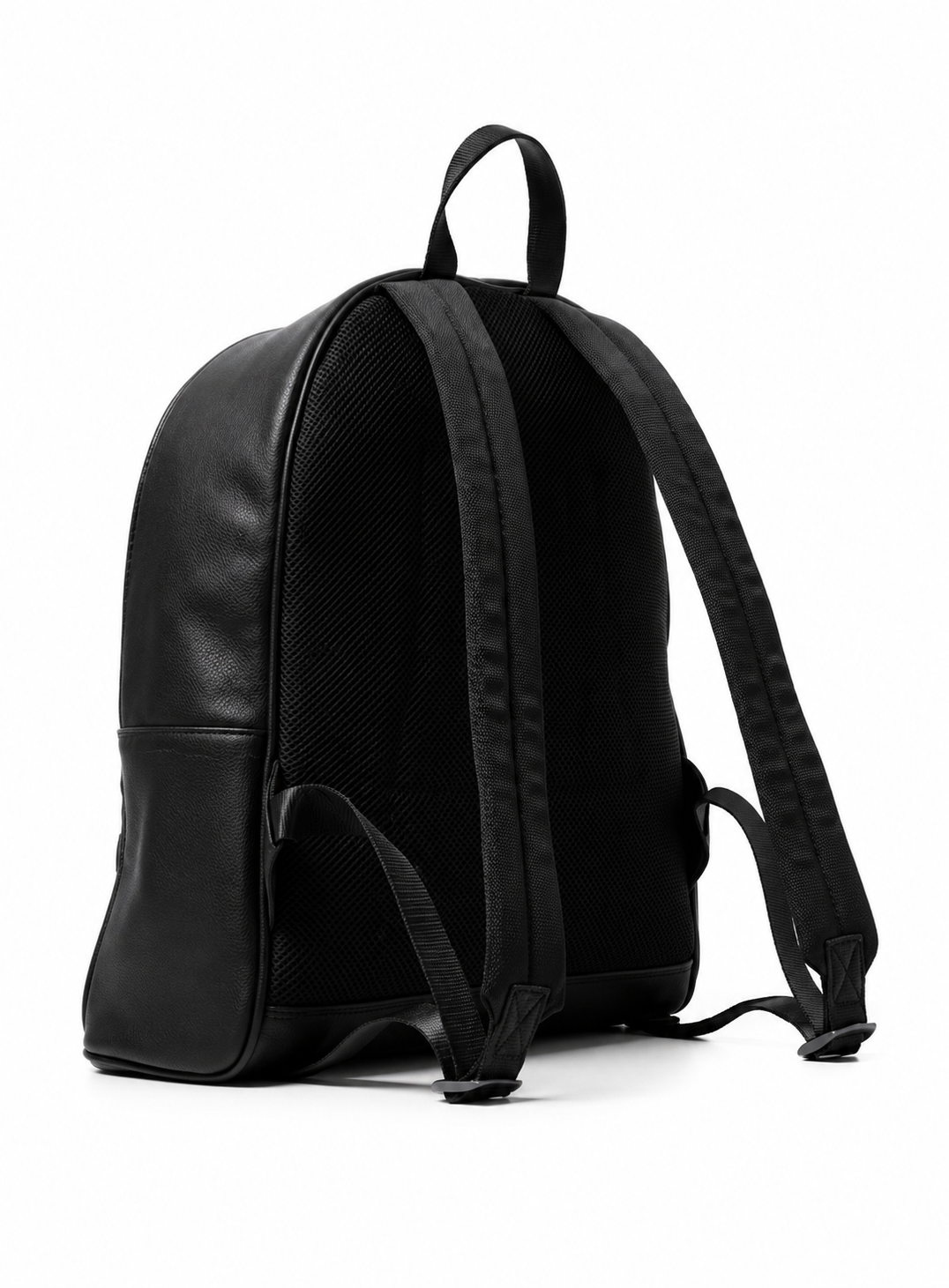 Armani Exchange Black Leather Backpack – Premium Minimalist Urban Laptop & Everyday Backpack#7-100