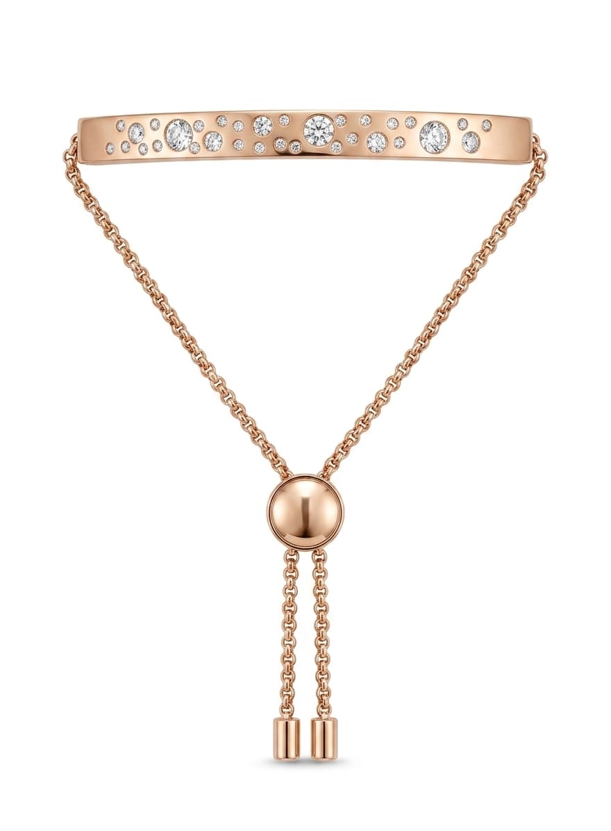 Elegant Rose Gold Adjustable Bracelet with Shimmering Circular Details – Contemporary Luxury Design for Women#029