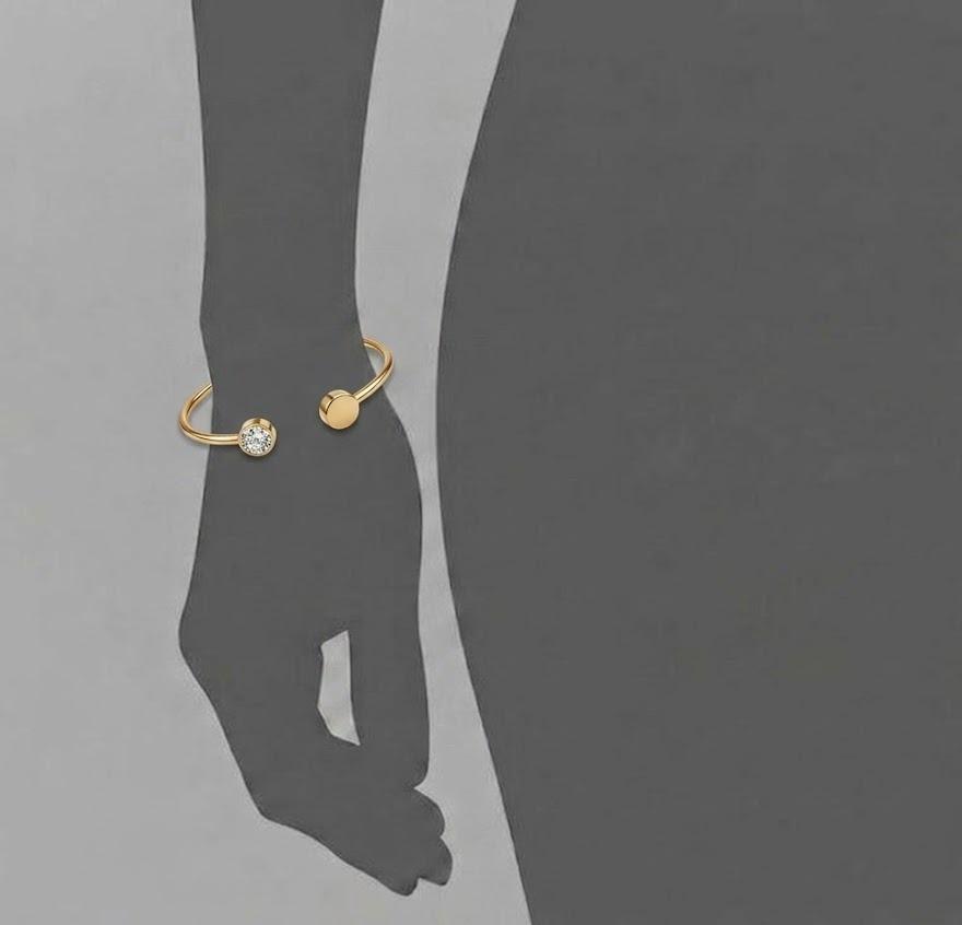 Women's Gold Stainless Steel Open Cuff Bracelet – Minimalist Design with Asymmetrical Circular Ends#018