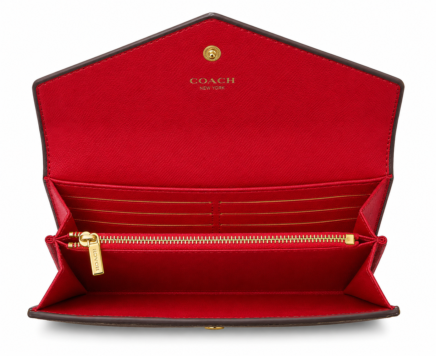 Coach Women's Signature Envelope Wallet – Brown Signature Canvas with Red Leather and Gold-Tone Logo#10