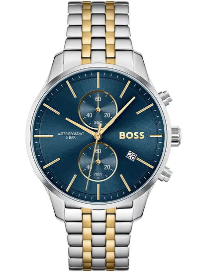 Men’s Watch – Hugo Boss Associate 1513976, Blue Dial with Silver & Gold Stainless Steel Bracelet