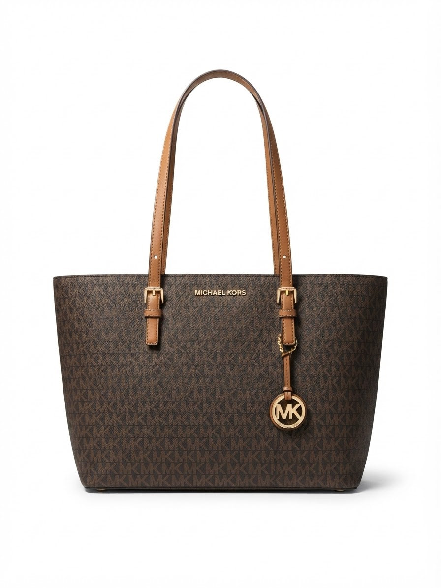 Michael Kors Jet Set Item Medium Pocket Monogram Tote Bag Brown#0053