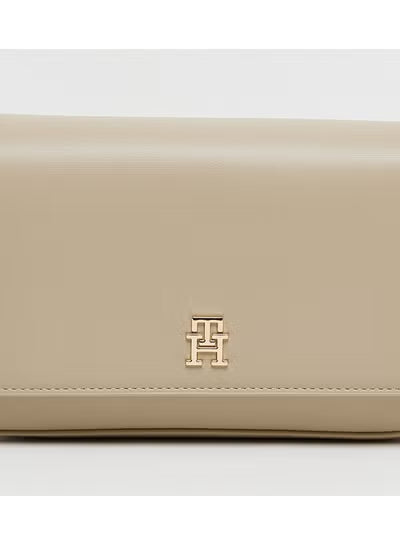Tommy Hilfiger Women's Beige Crossbody & Shoulder Bag with Gold TH Logo – Adjustable Strap#004