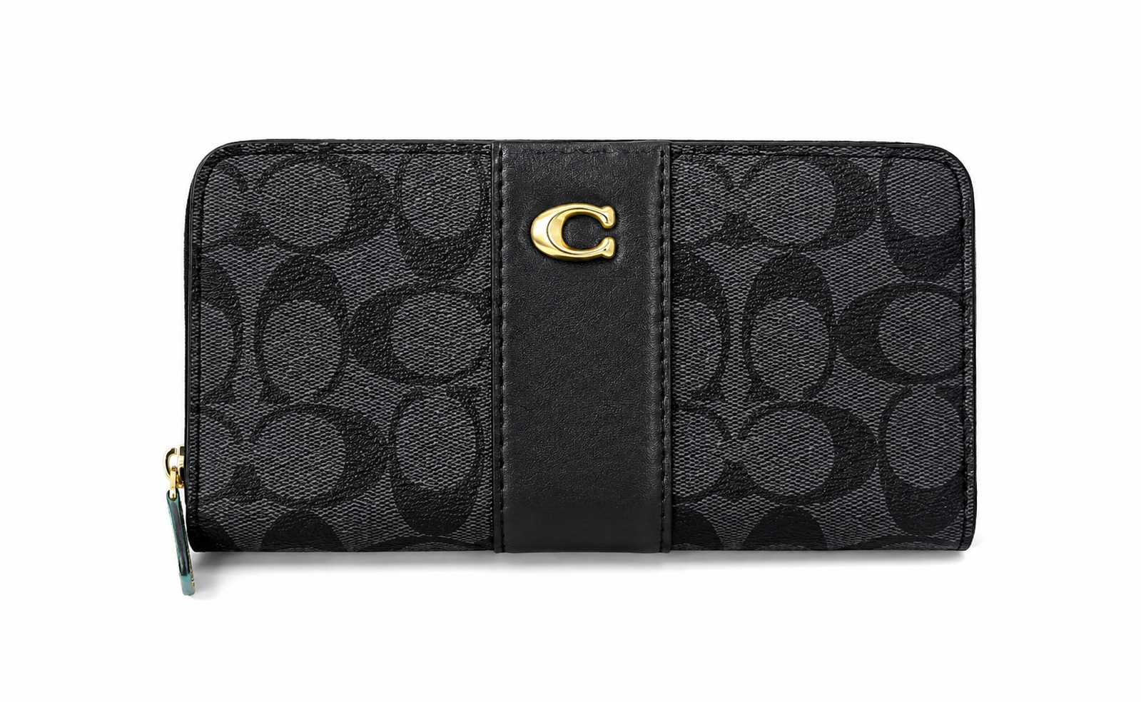 Coach Women's Signature Zip-Around Wallet – Black with Gold-Tone Hardware#07