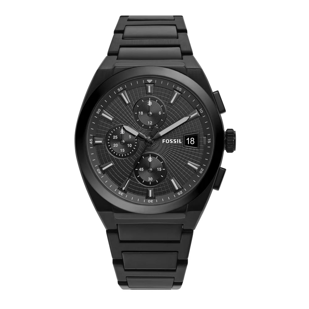Fossil Everett Men’s Chronograph Watch – Black Stainless Steel with Black Dial | 42mm Bold Design | FS5797