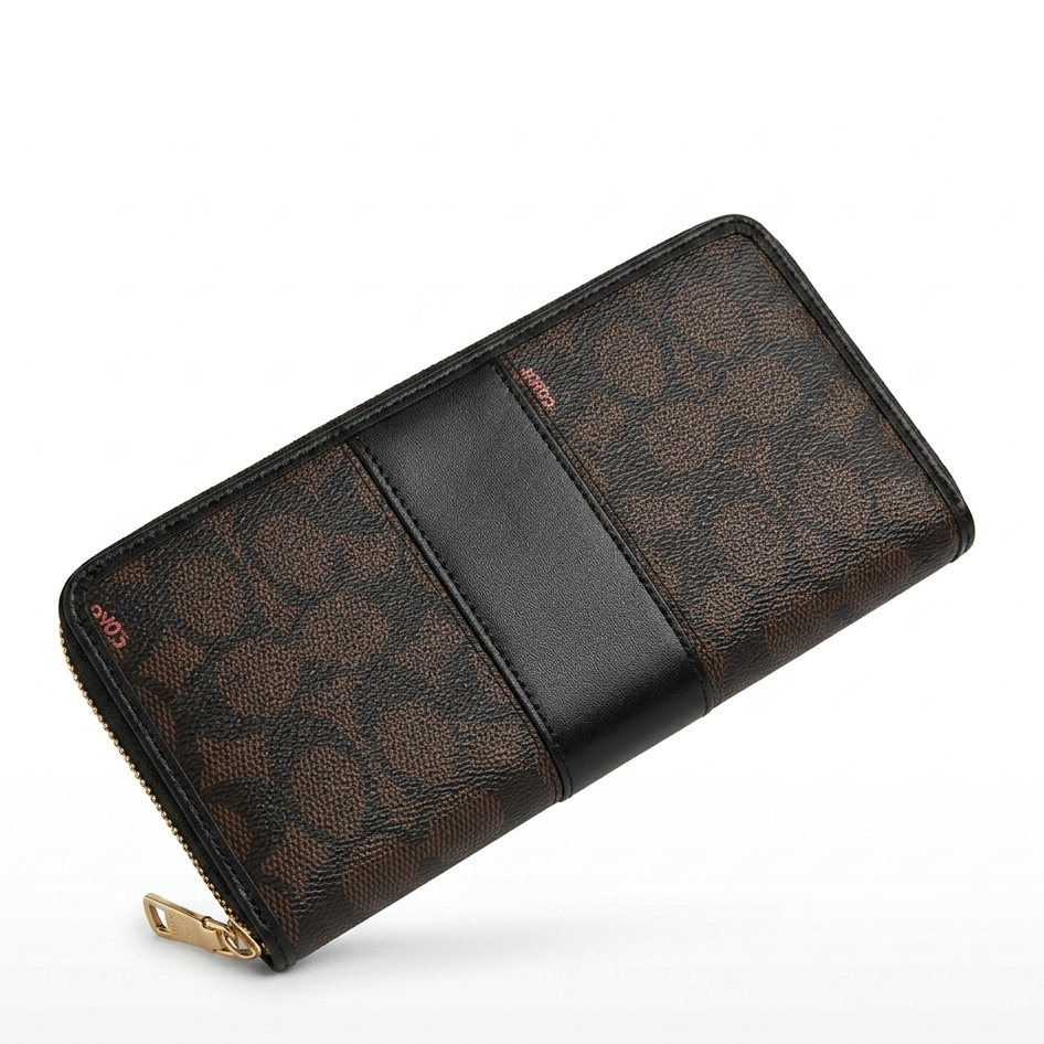 Coach Signature Zip-Around Women's Wallet, Brown/Black #0004