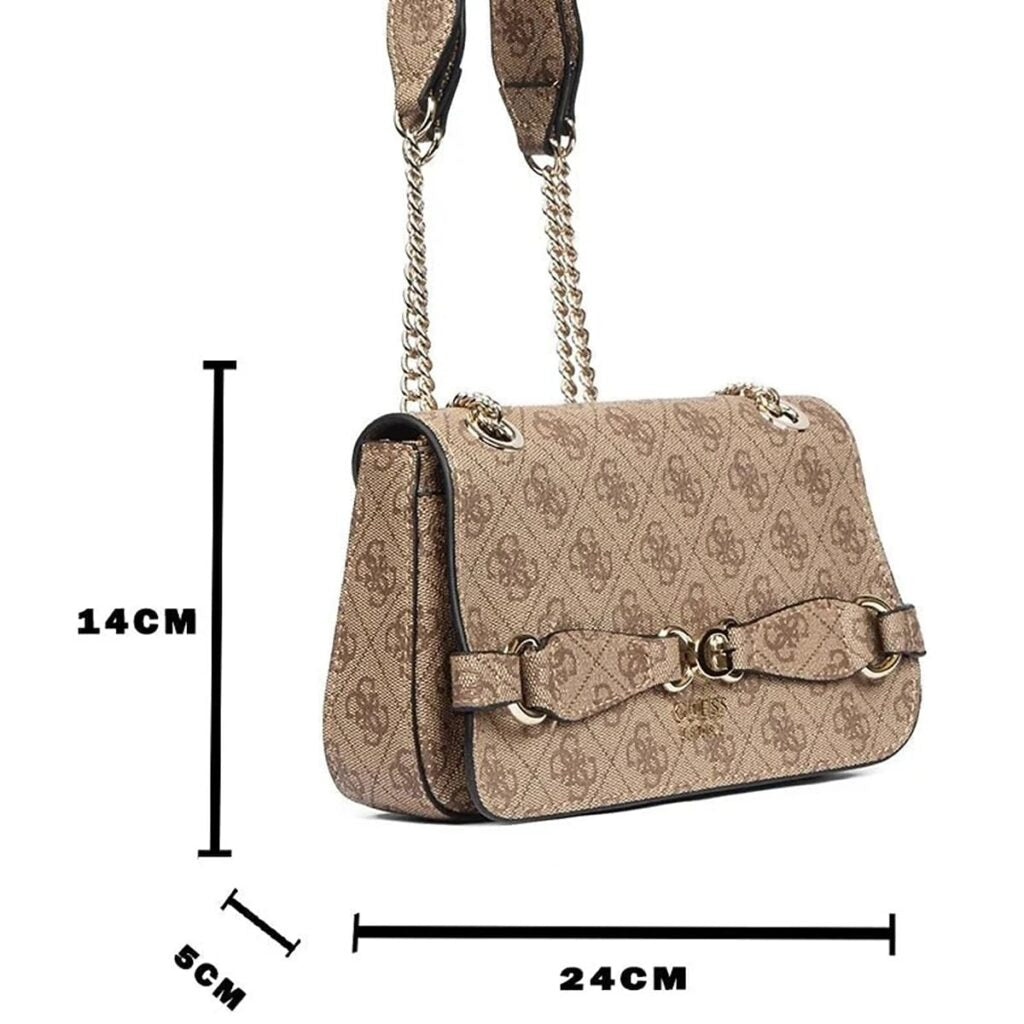 GUESS Beige Women Shoulder Bag – Elegant Printed Leather Envelope Flap Bag#197