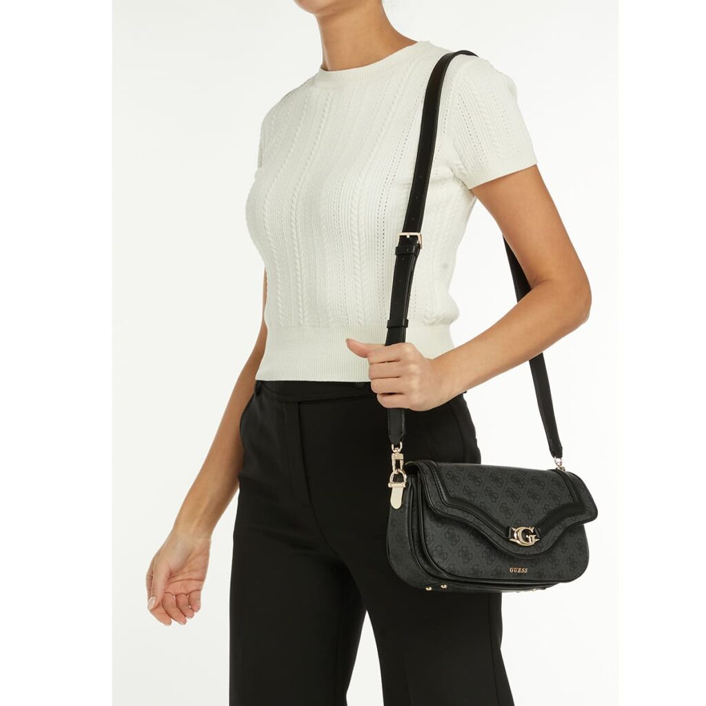 GUESS Women’s Coal Logo Crossbody Bag HWSG7993790 CLO – Black Leather Stylish Shoulder Bag#188