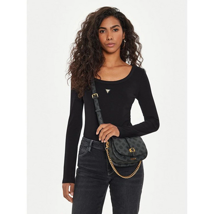 GUESS Women's Zippered Shoulder Bag with Logo Detail – Navy Blue