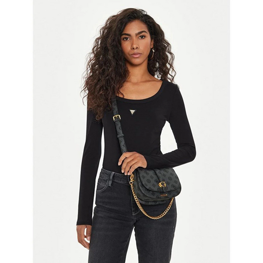 GUESS Women's Zippered Shoulder Bag with Logo Detail – Navy Blue